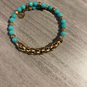 Alex and Ani Teal and Brass Beaded Bracelet